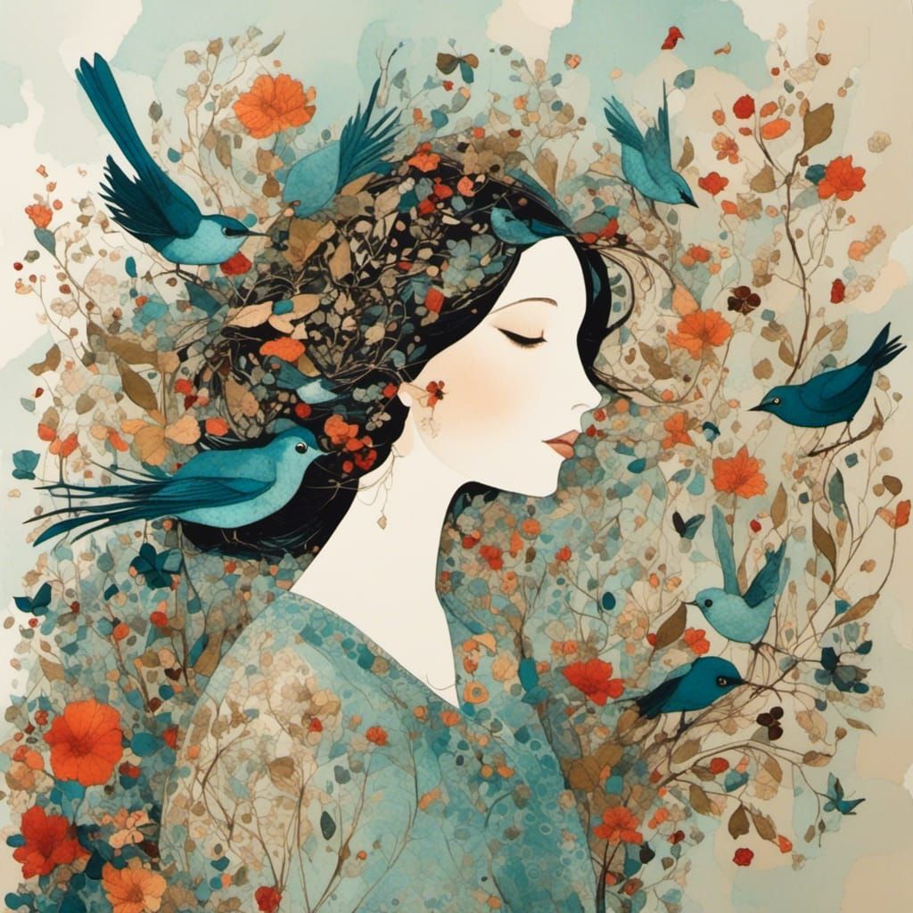 Whimsical Bird Collage Illustration