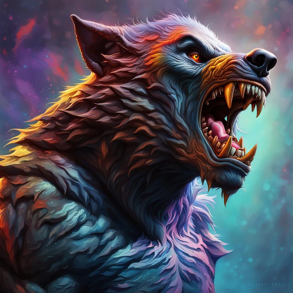 Hyperrealistic Werewolf Splash Art: Detailed and Dramatic