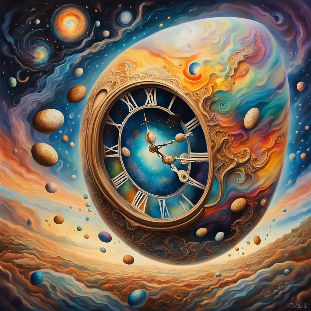 Cracked Cosmic Egg Reveals Galaxies, Surreal Art