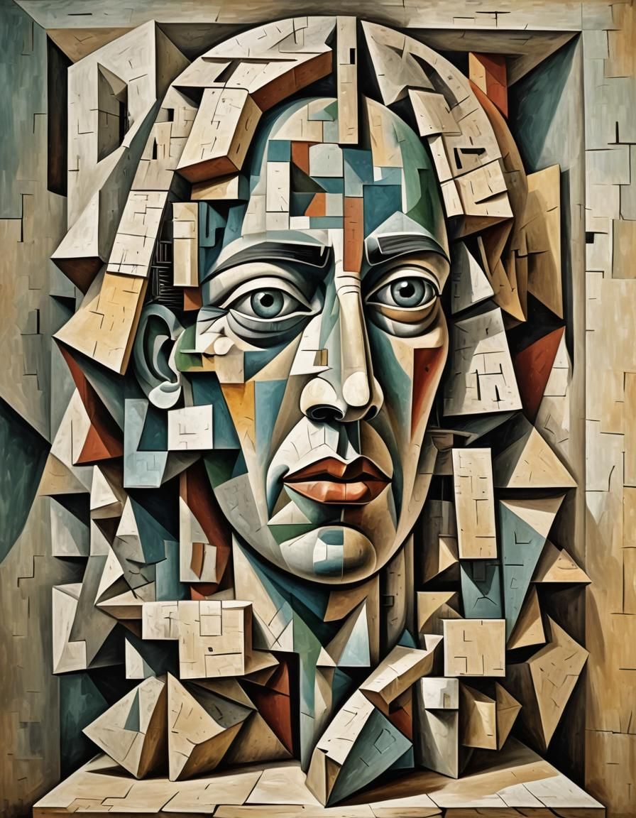 Geometric Face in Cubist and Futurist Style