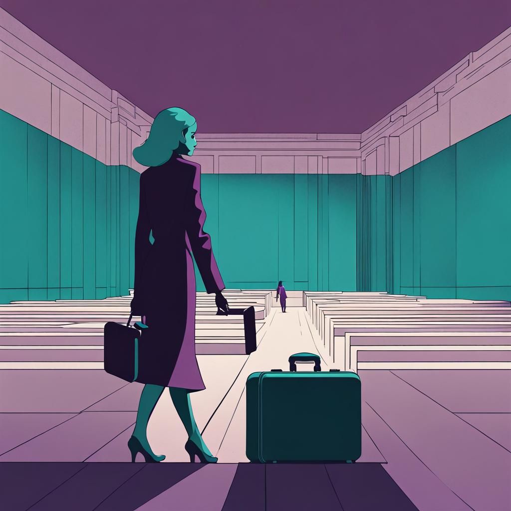 Woman Defies Justice in a Haunting Futuristic Courtroom