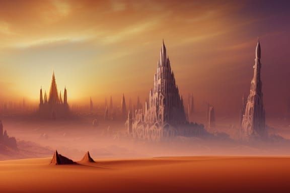 Fantasy Arabian Desert City in Matte Painting Style
