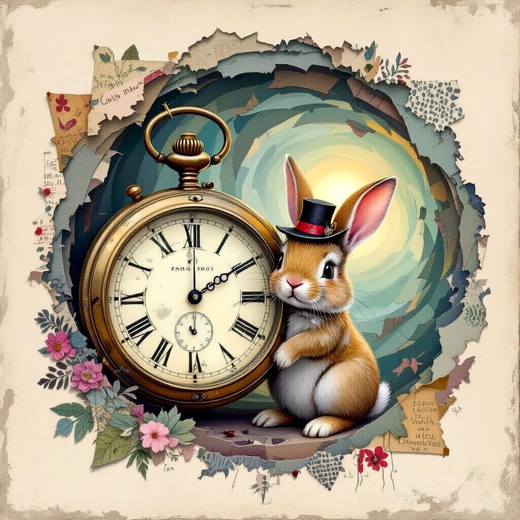 Whimsical Rabbit With Pocket Watch in Dreamlike Vortex