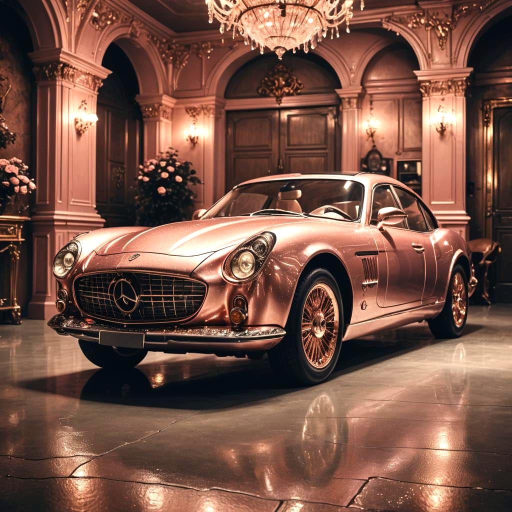 Luxurious Glittery Pink Princess Car, Hyperrealistic HDR