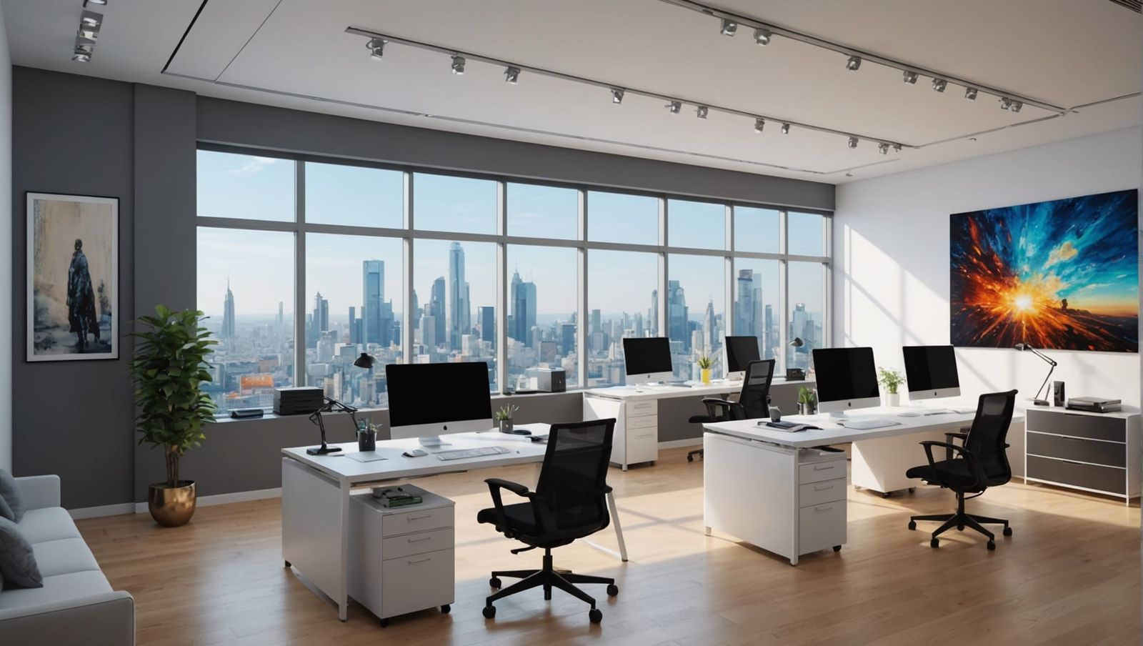 Modern Tech Office with Sunlight, Digital Matte Painting