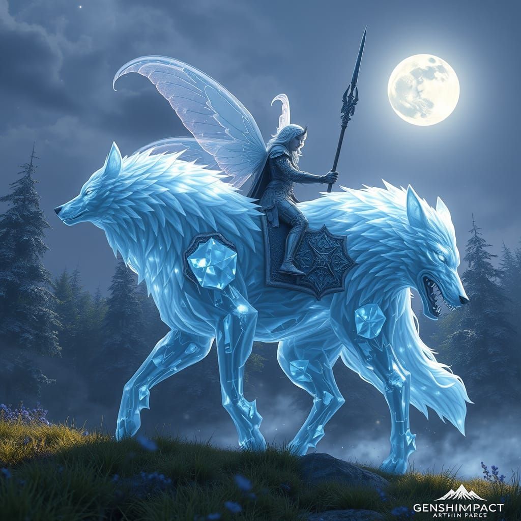 Silver Haired Fairy Knight Rides Translucent Wolf Through Mo...