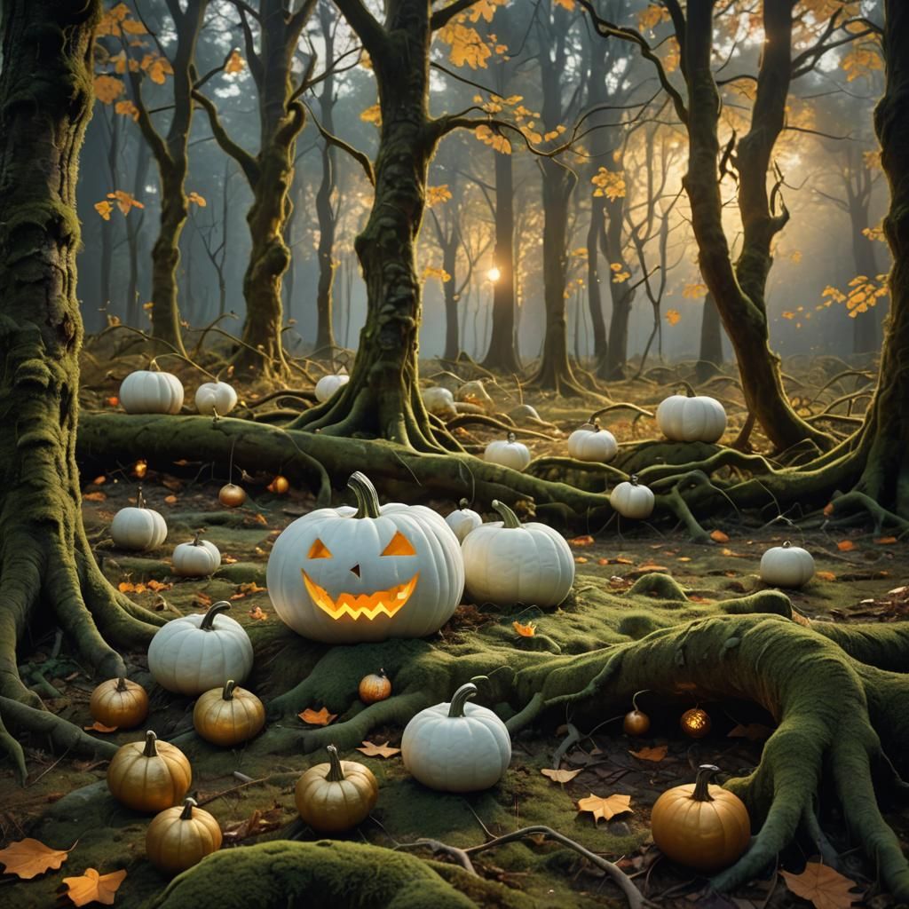 Glowing Pumpkins in a Twilight Forest: Digital Matte Paintin...
