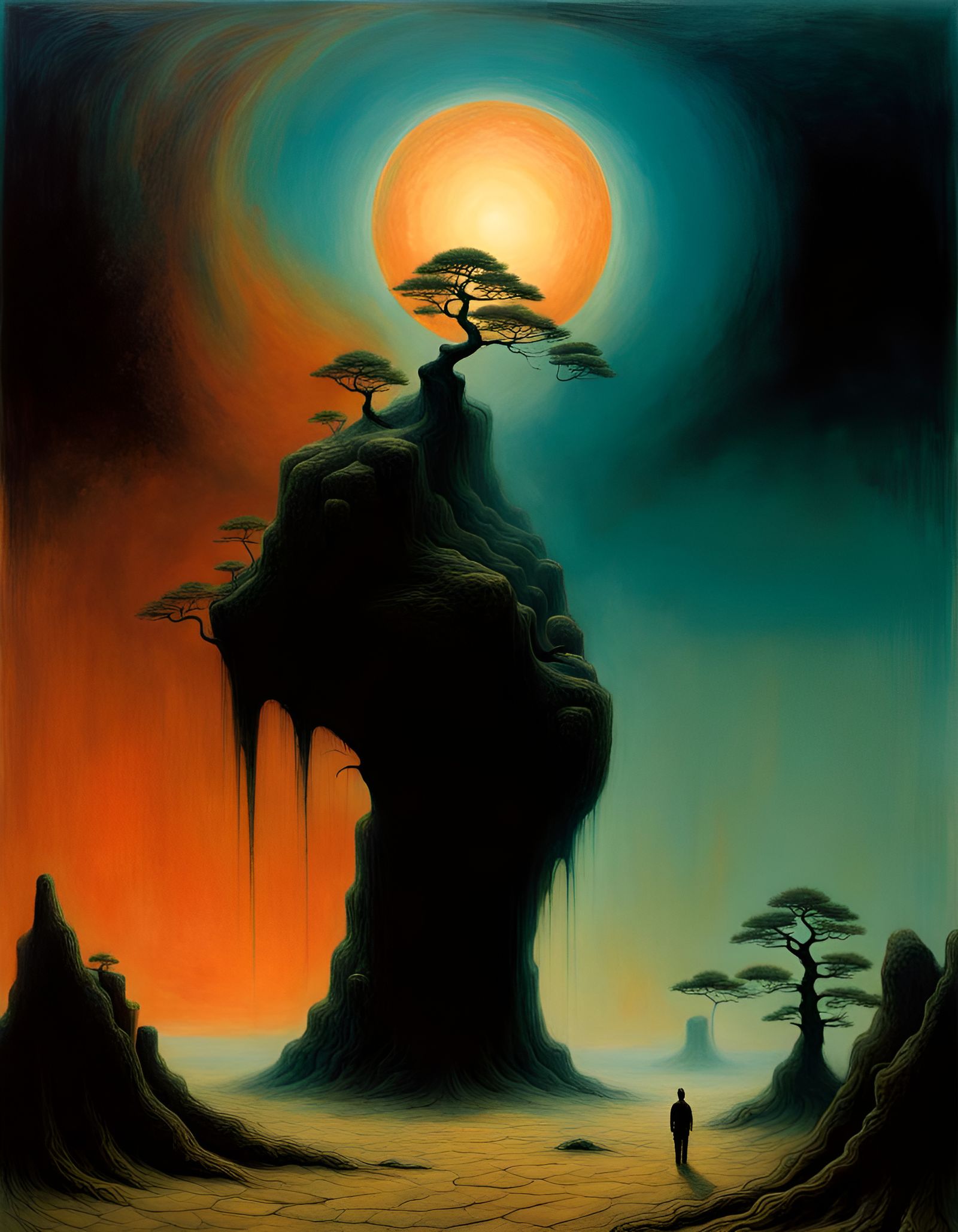 Surreal Bonsai Tree in Liminal Space