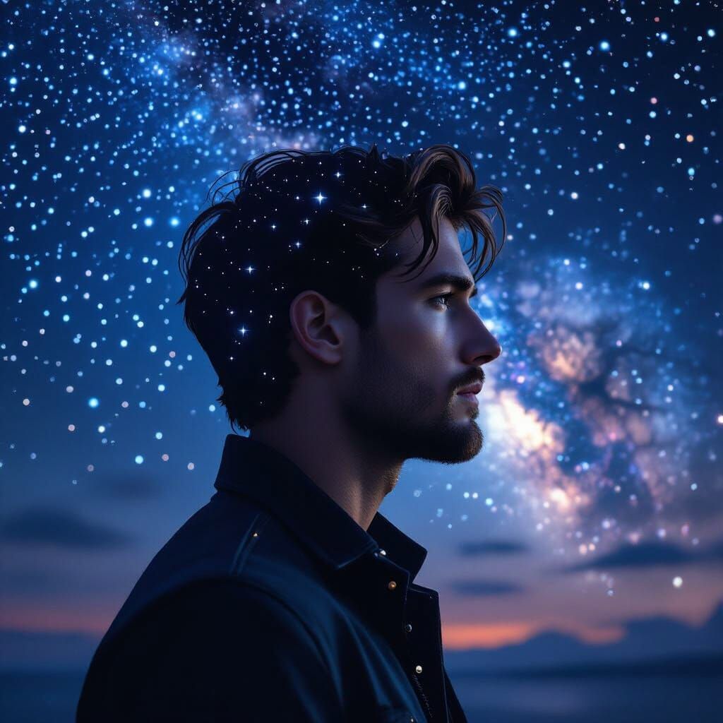 Starry Night Male Profile in Digital Art Style