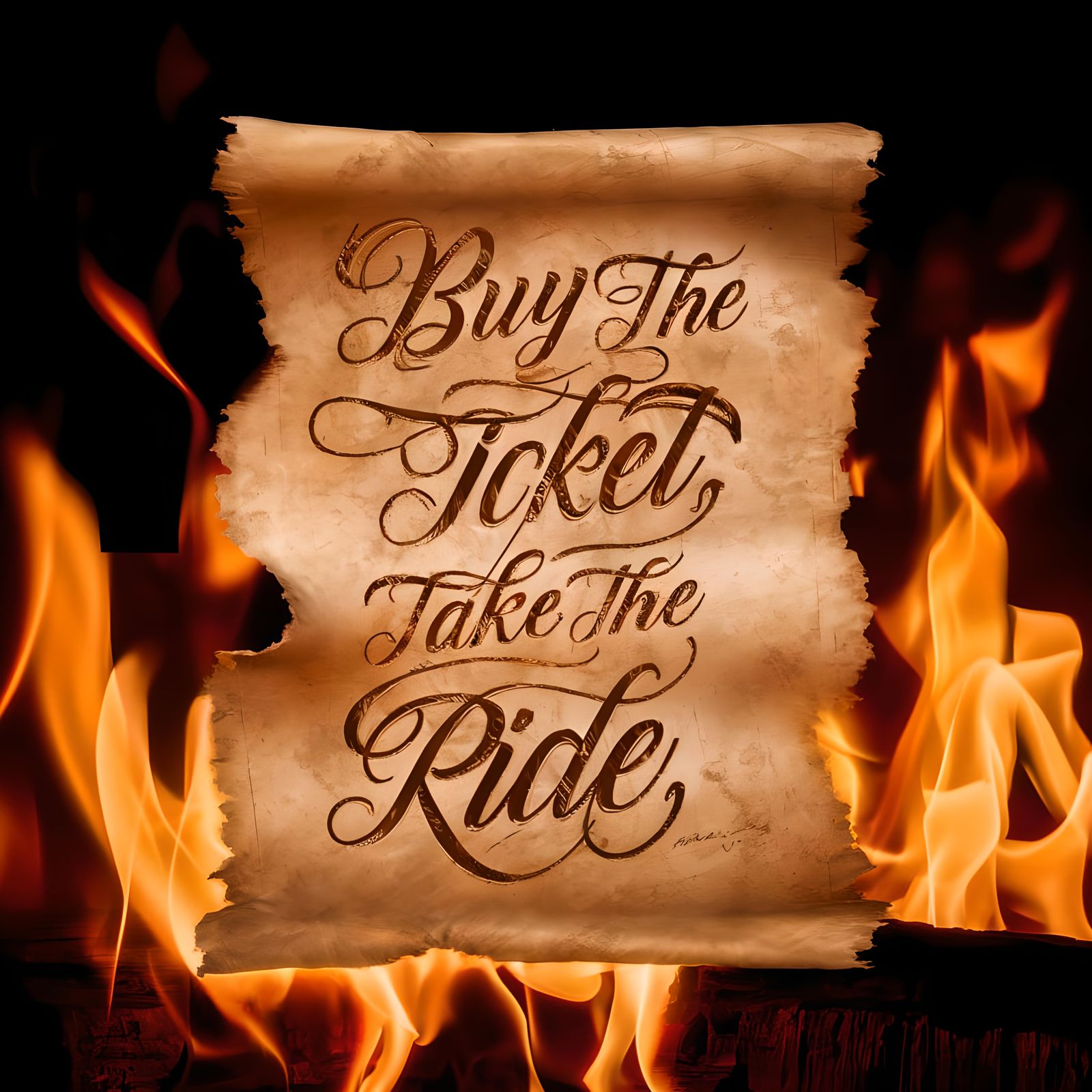 Parchment with Quote Against Fiery Backdrop