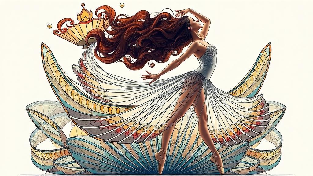 Elegant Ballet Dancer in Art Deco Tiffany Skirt