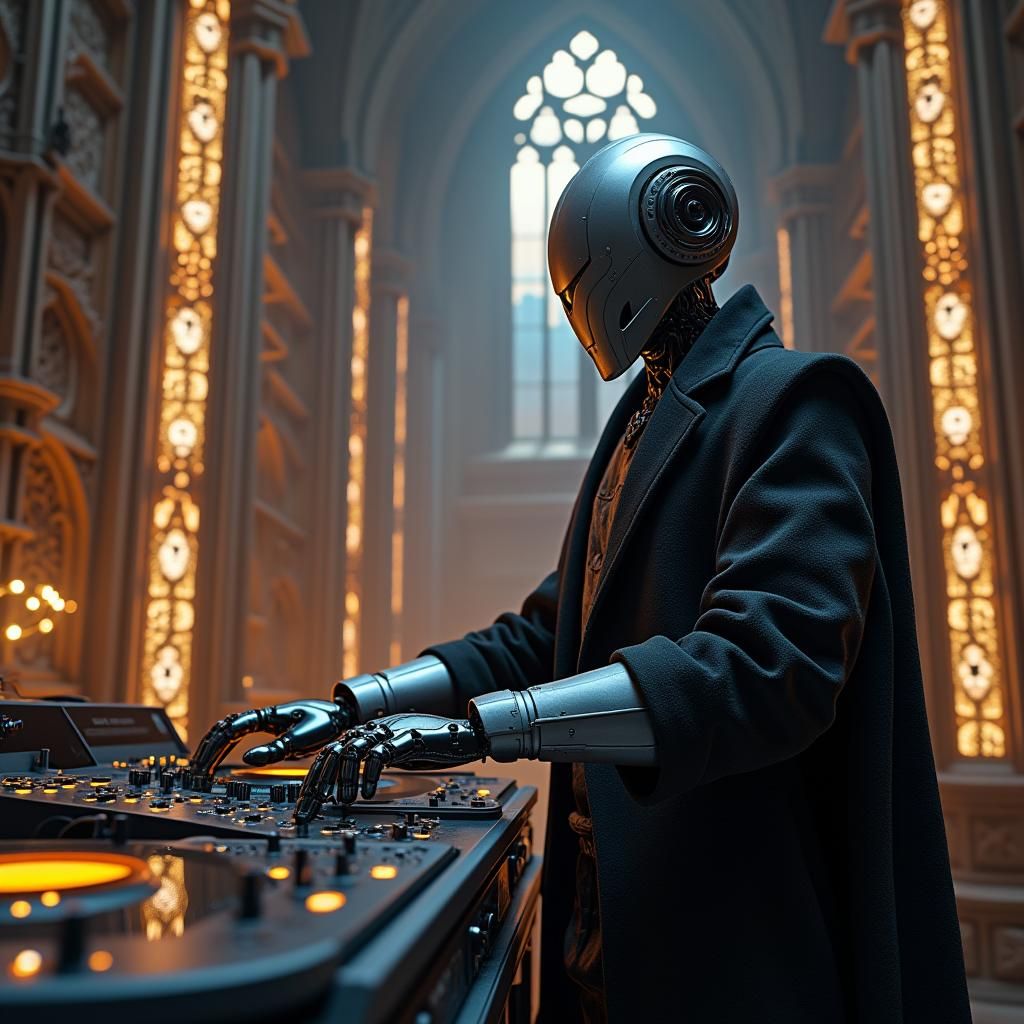 Robot DJ in Tower of London, Hyper-Realistic Render
