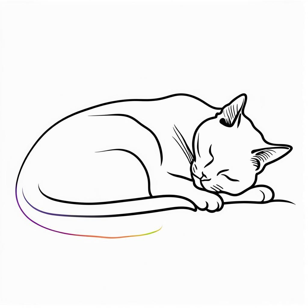 Minimalist Rainbow Cat Silhouette Line Art