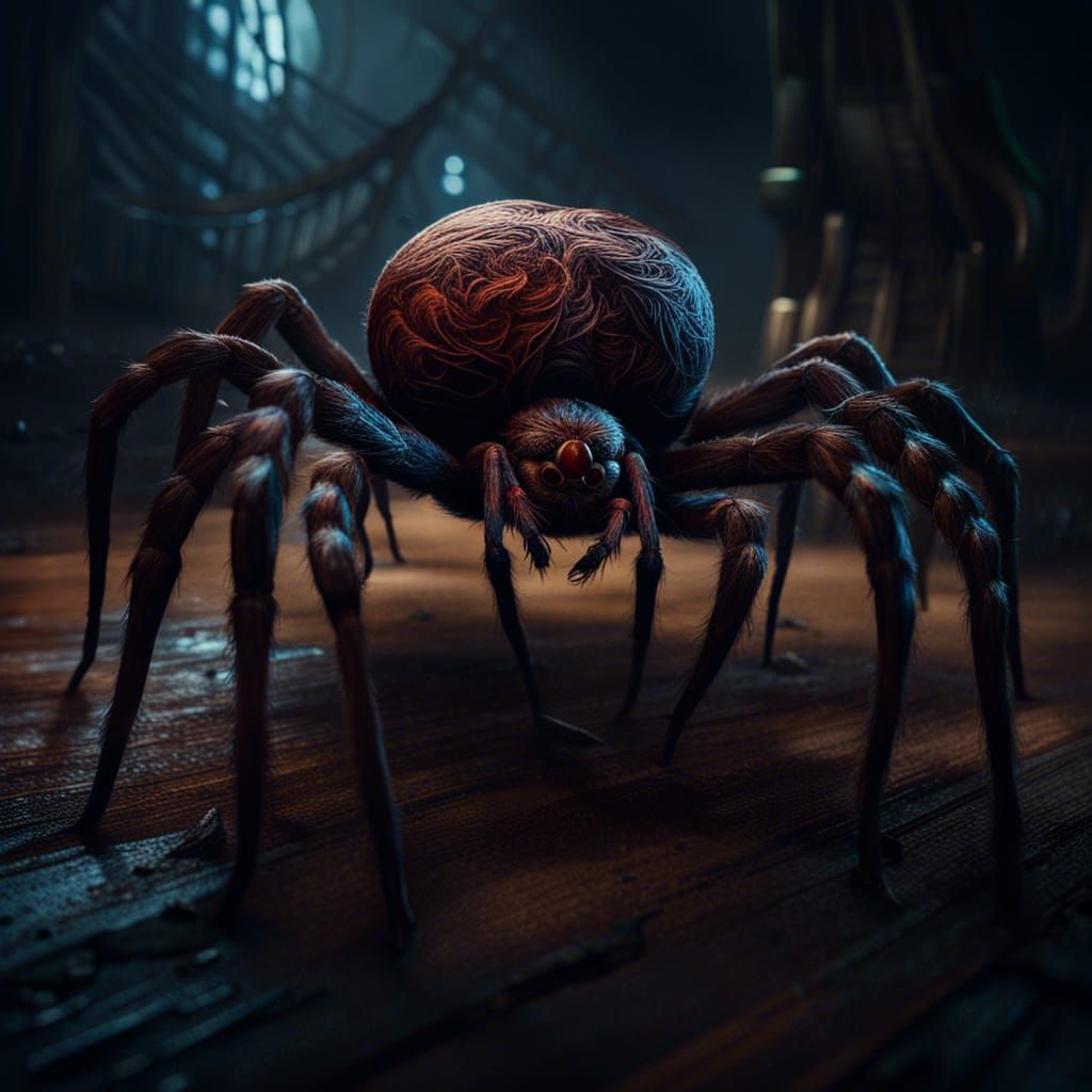Giant Spider Horror in Volumetric Lighting