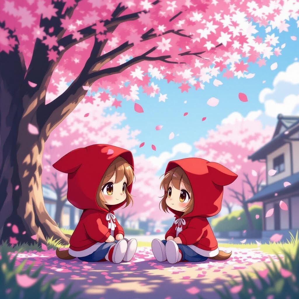 My Melody Under Cherry Blossom Tree in Manga Style