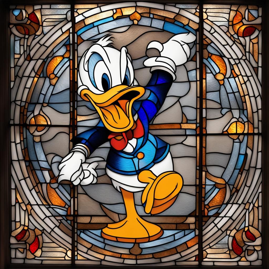 Angry Donald Duck in Stained Glass Style