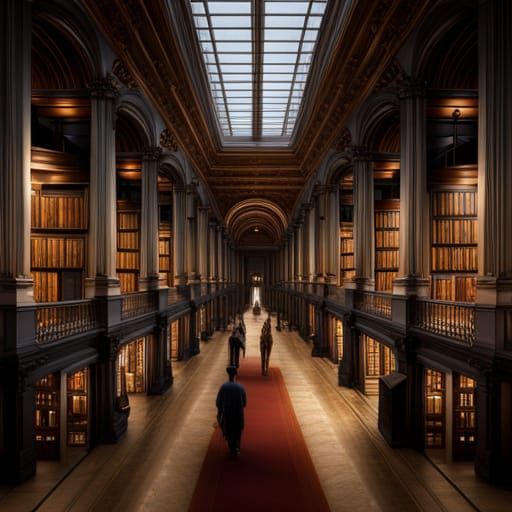 Books Walking in a Museum as Digital Painting
