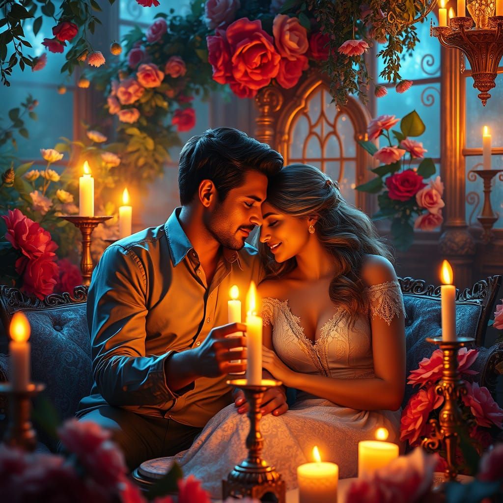 Romantic Candlelit Encounter in a Whimsical Setting