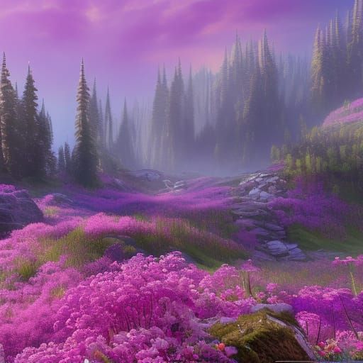 Fantastical Fireweed Field in Detailed Matte Painting Style