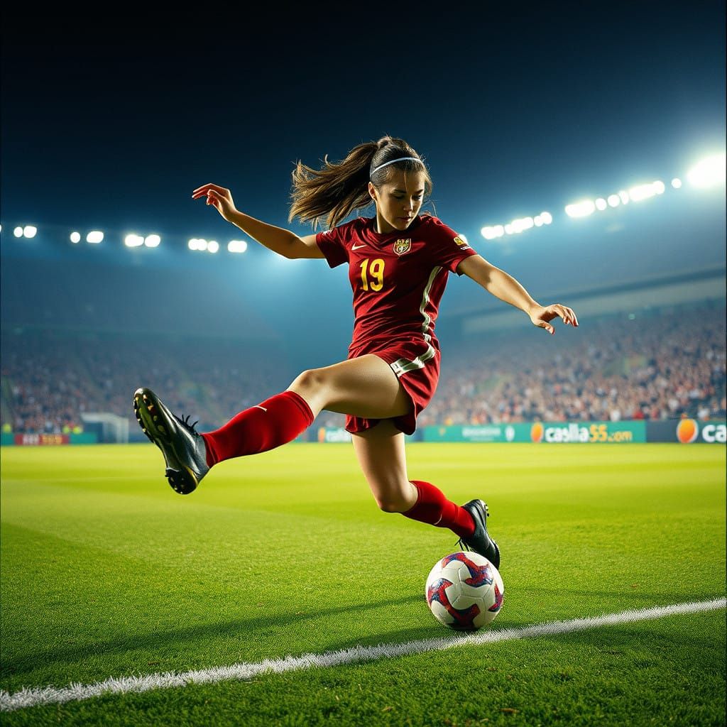 Female Soccer Star Executes Powerful Free Kick