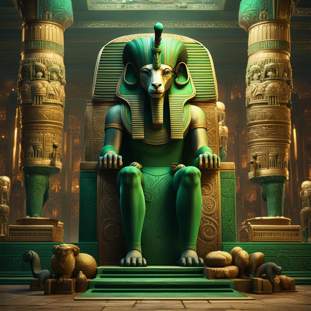 Egyptian Nile God Khnum on Throne, Detailed Matte Painting