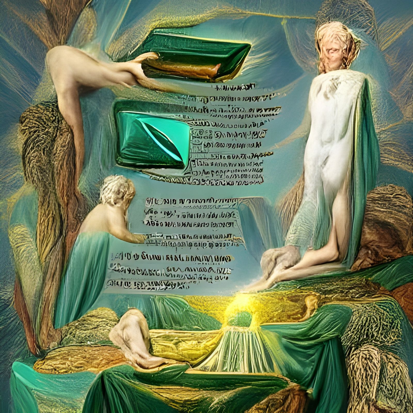Emerald Tablets in William Blake Style