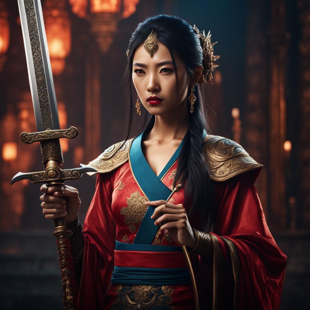 Asian Woman Warrior with Sword: Fantasy Concept Art
