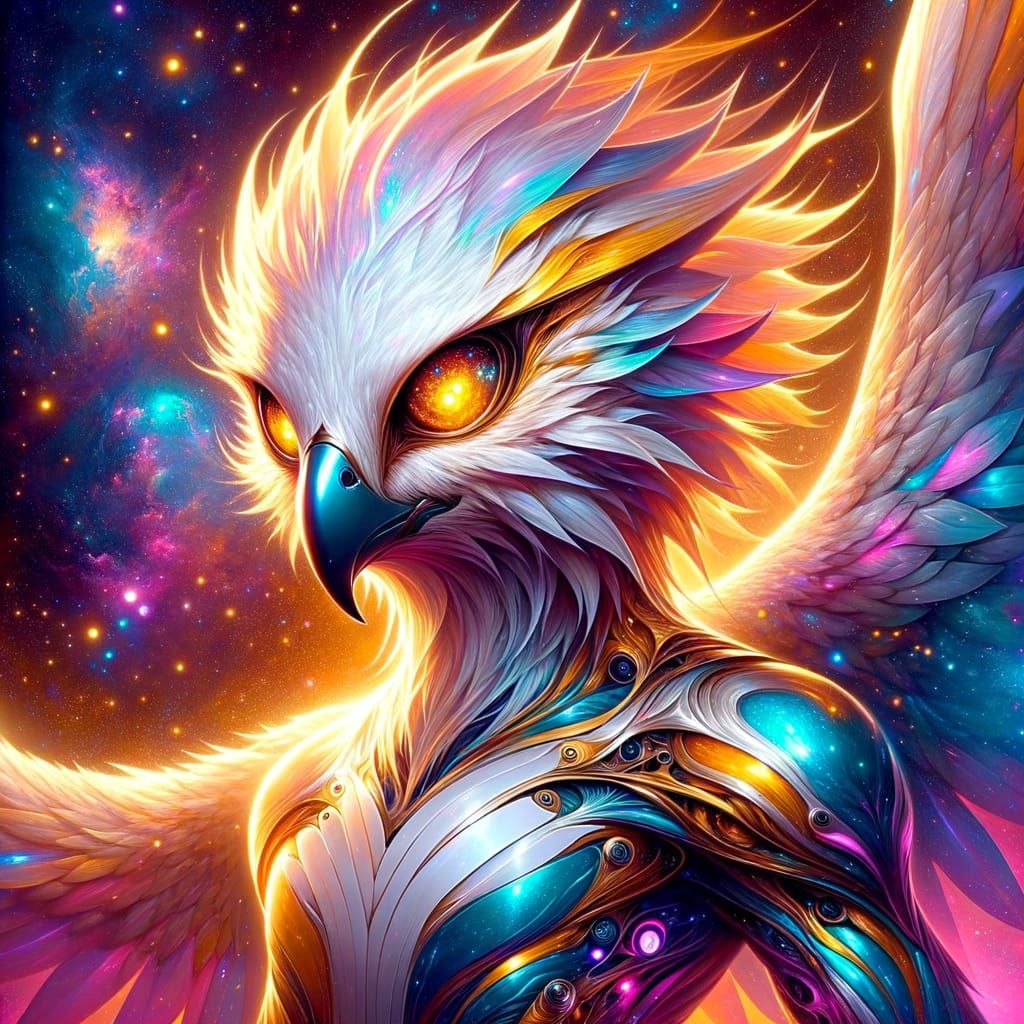 Anime Alien Lion-Bird in Cosmic Space