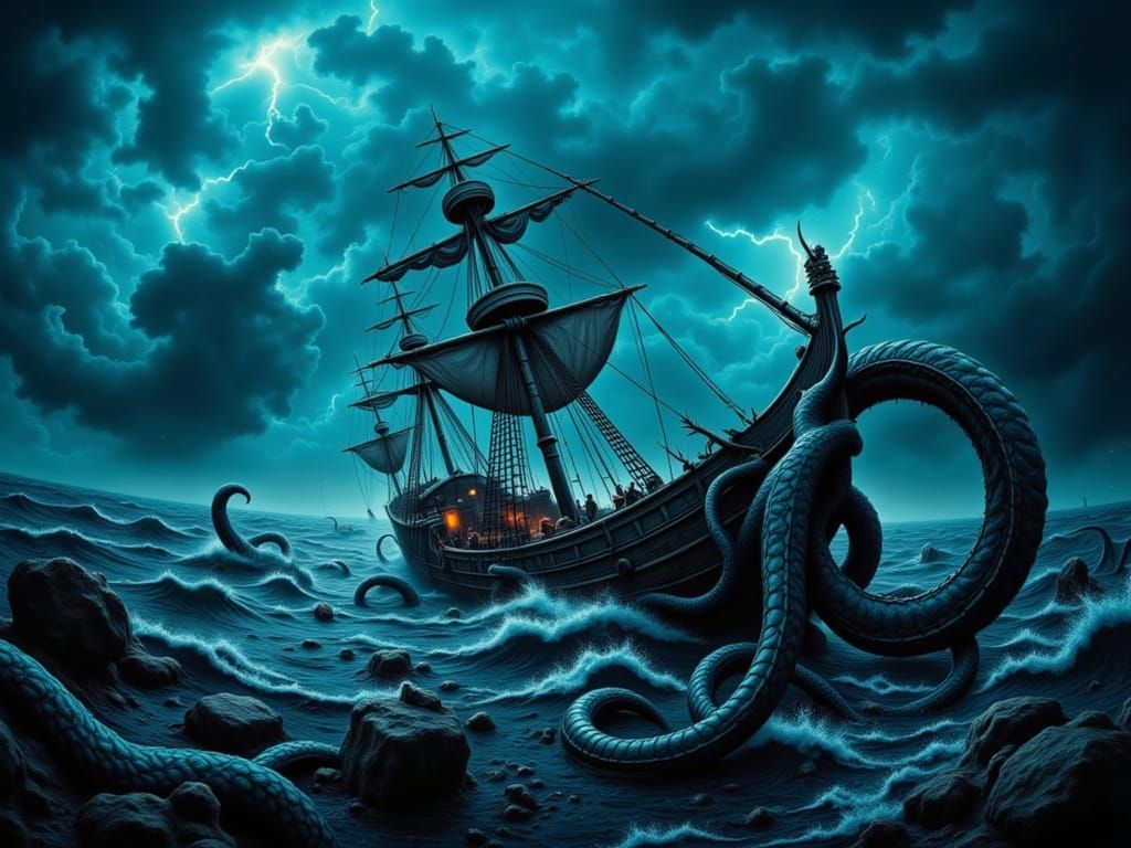 Kraken Attack: Cinematic Ship Destruction in Lovecraft Style
