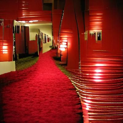 Infinite Red Hotel Hallway with Theater Lights
