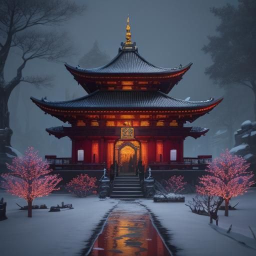 Temple in Snow Globe: Detailed Matte Painting