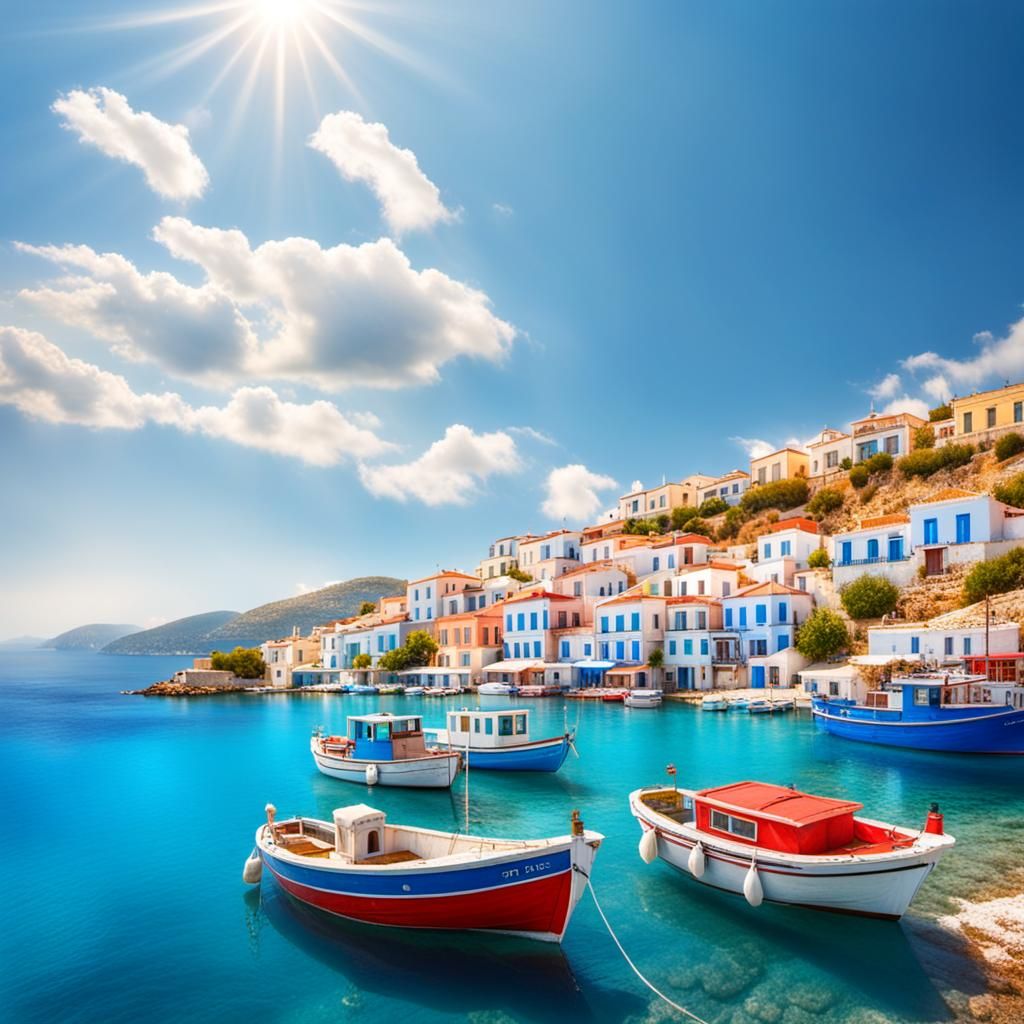 Idyllic Greek Fishing Village in Divine Light