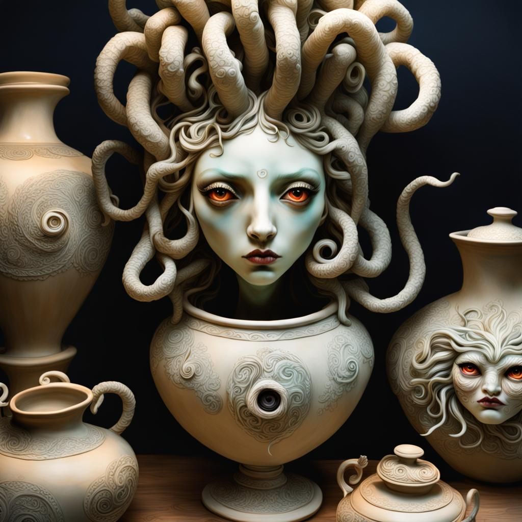 Horrifying Clay Medusa Amphora with Glowing Eyes
