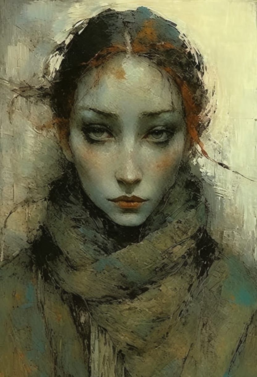 Gothgirl Portrait in Minimalist Impasto Style