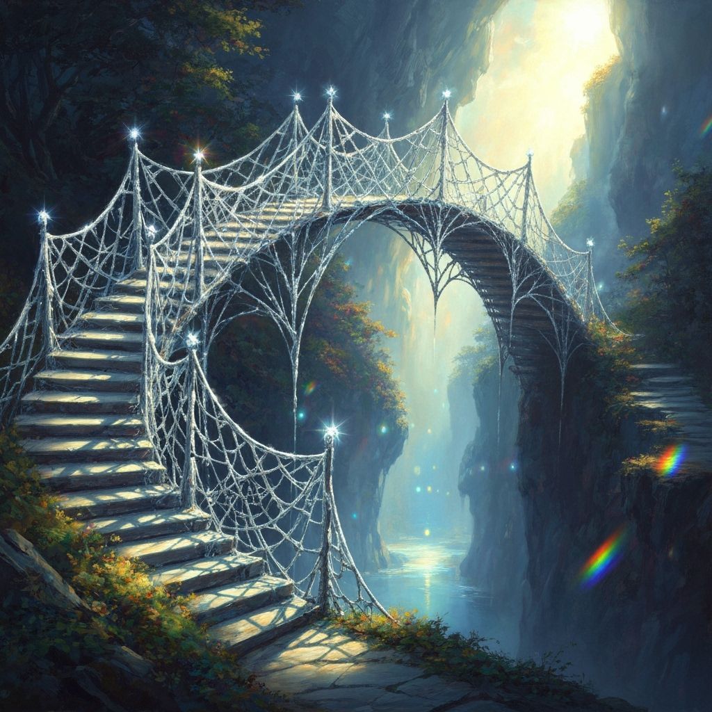 Intricate Silver Web Bridge Over Mystical Chasm