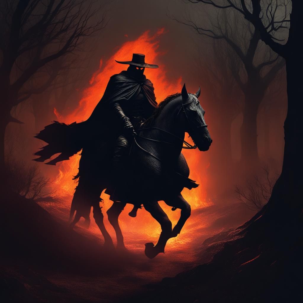 Ominous Headless Horseman in Dark Horror Art