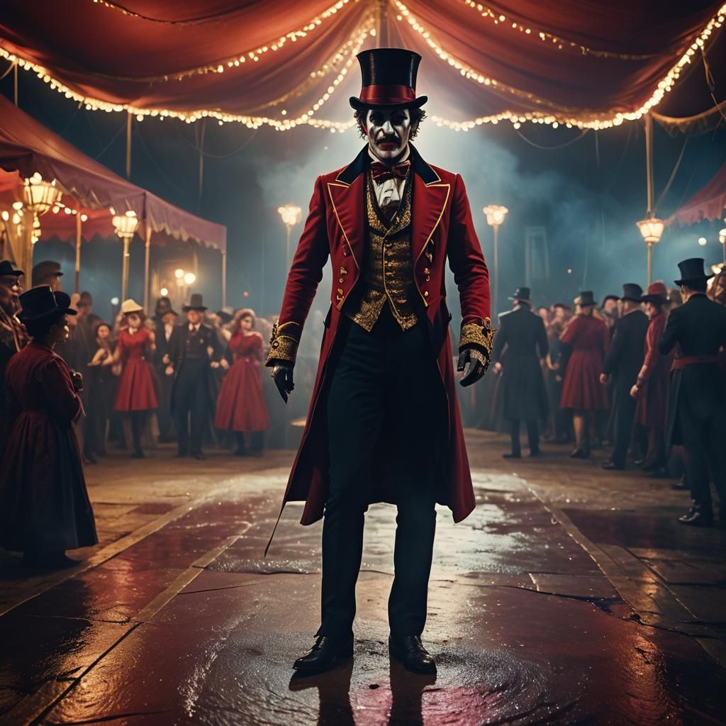 A Mysterious Ringmaster Beckons in a Crimson Circus Tent