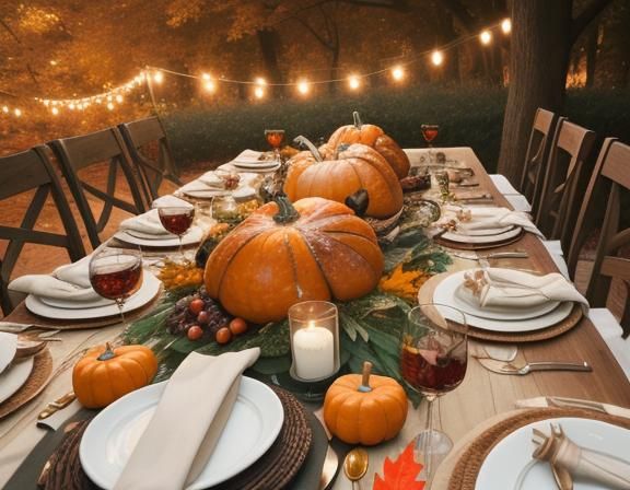 Outdoor Thanksgiving Feast Table Setting