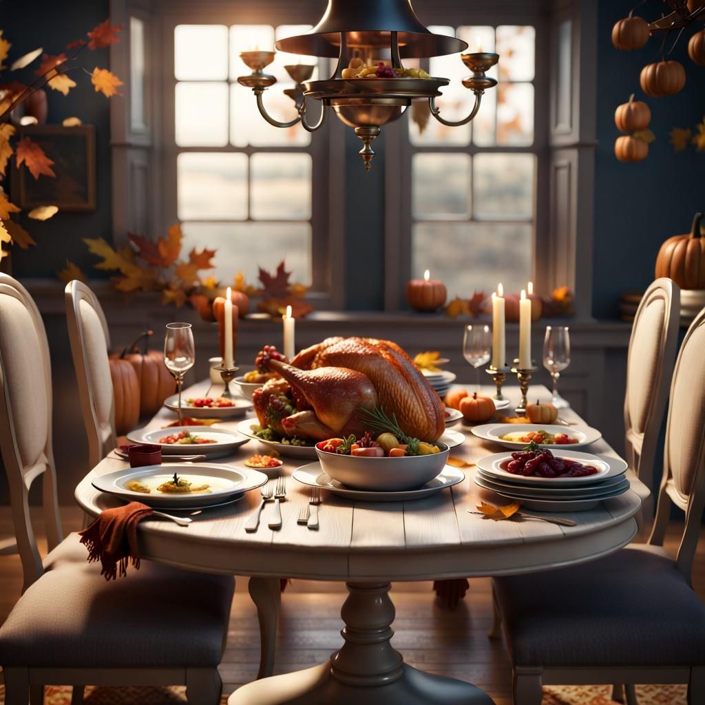 Thanksgiving Feast Digital Painting in Cinematic Style