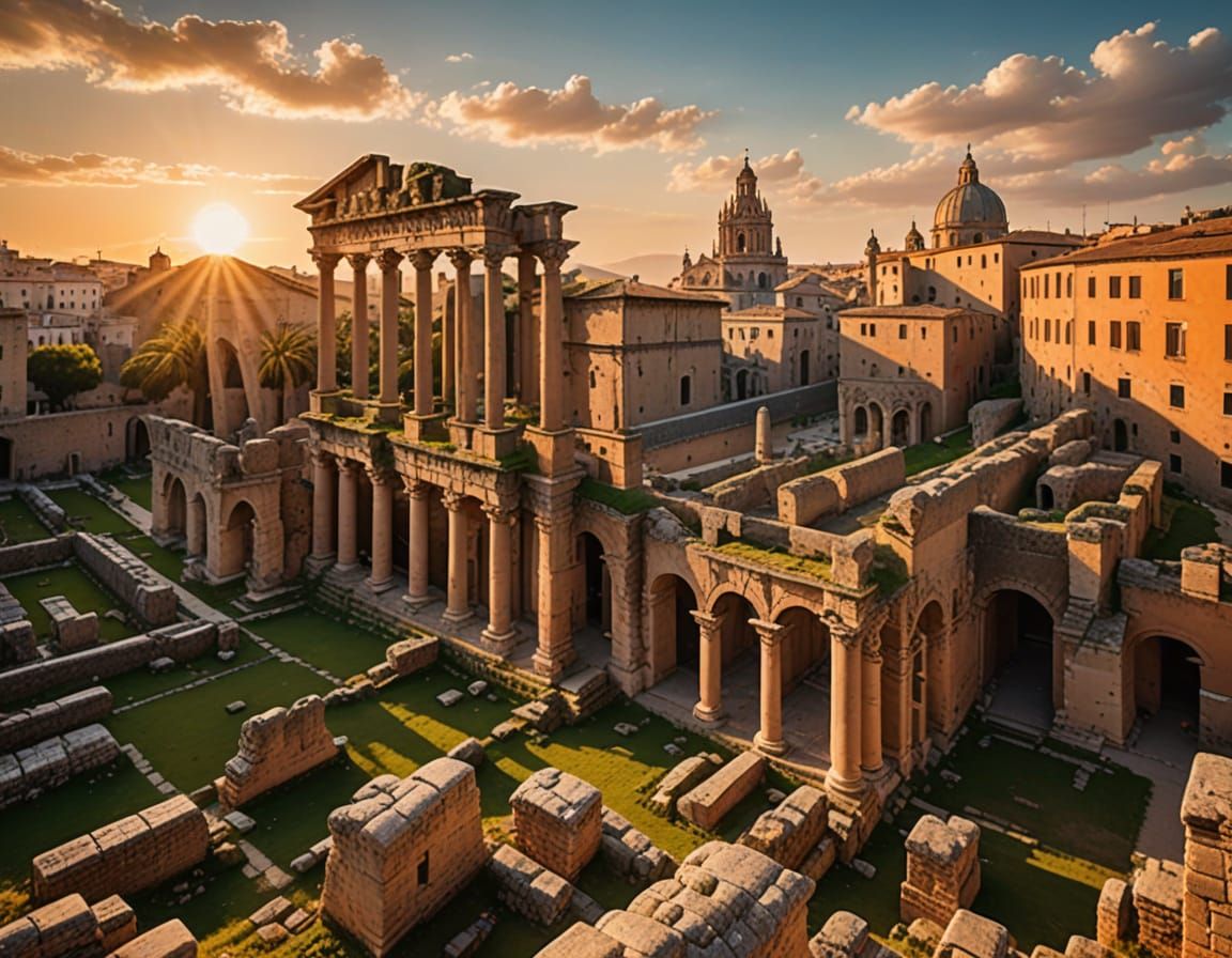 Ancient Roman Ruins of Mérida, Spain in Warm Golden Light