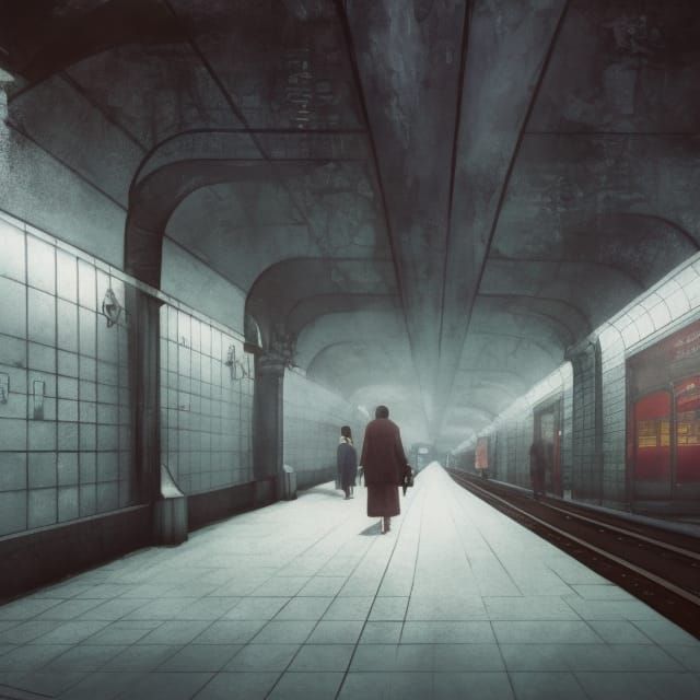 Sinister Subway in Brutalist Concept Art Style