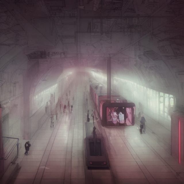 Eerie Subway Station in a Colorful Brutalist Style