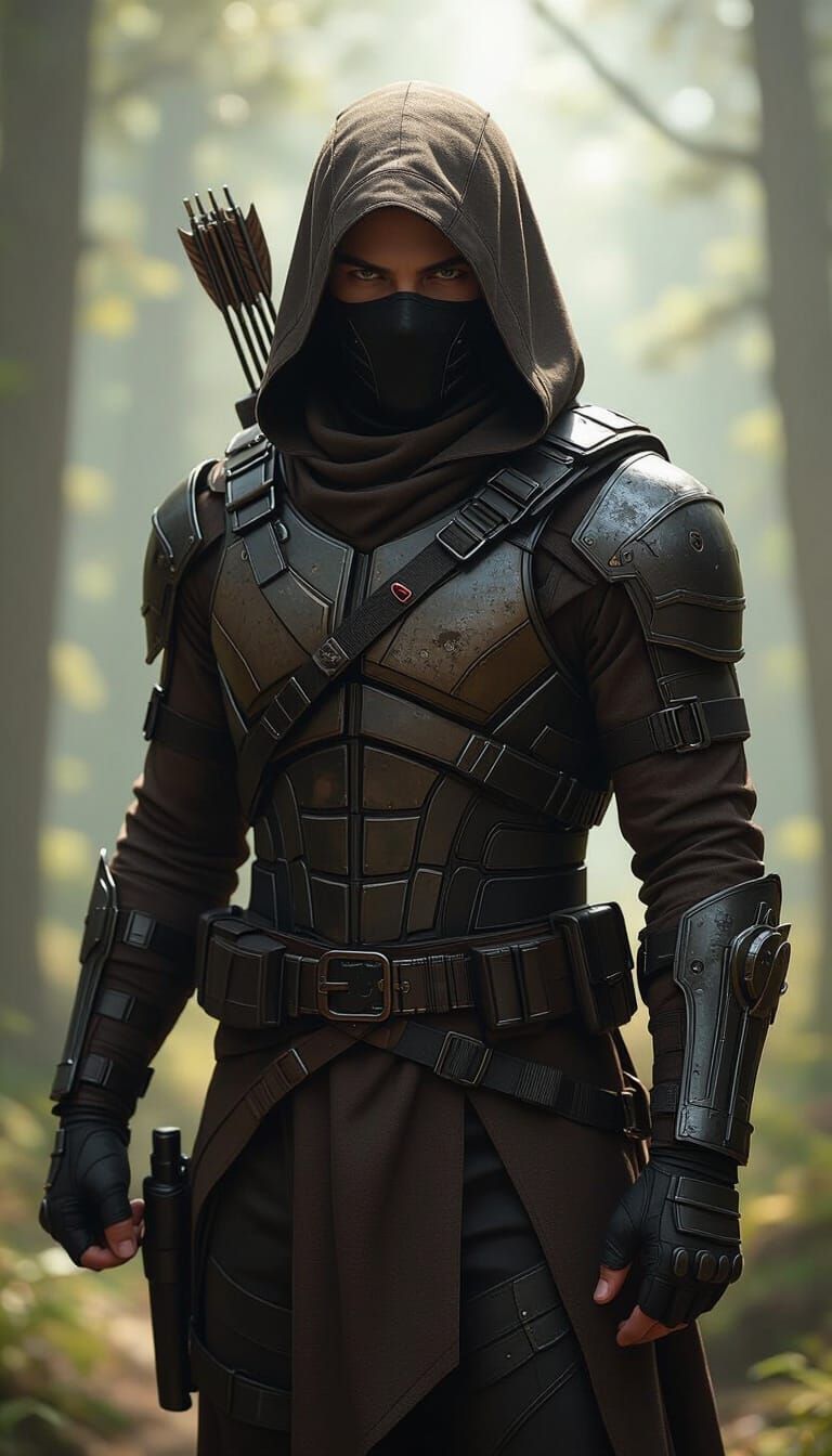 Stealth Assassin and Scout in Forest, Tactical Portrait