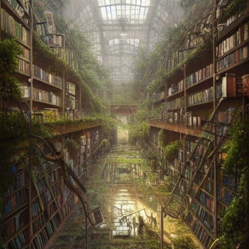 Post-Apocalyptic Library: Nature Reclaims Knowledge