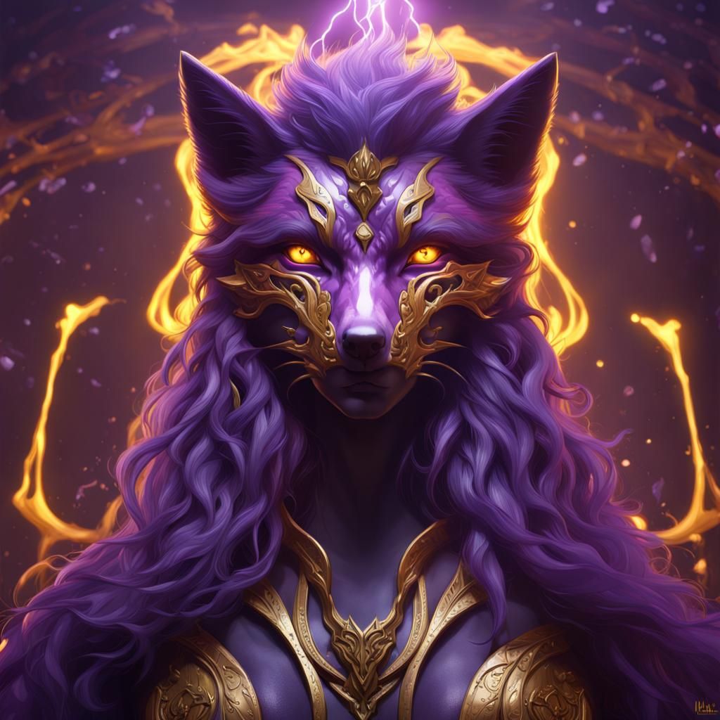 Onyx Fox of Lightning Magic in Dark Fantasy Style
