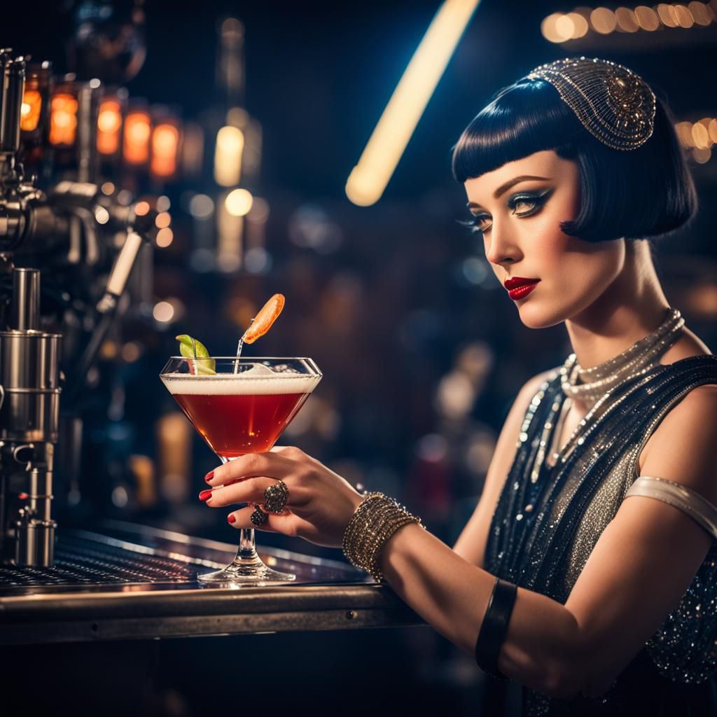 Sci-Fi Android Bartender Serves Flapper in Space