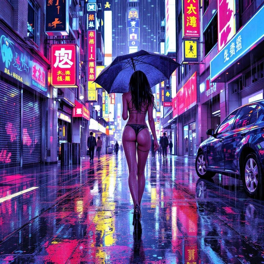 Neon Noir Cityscape in Cyberpunk Style