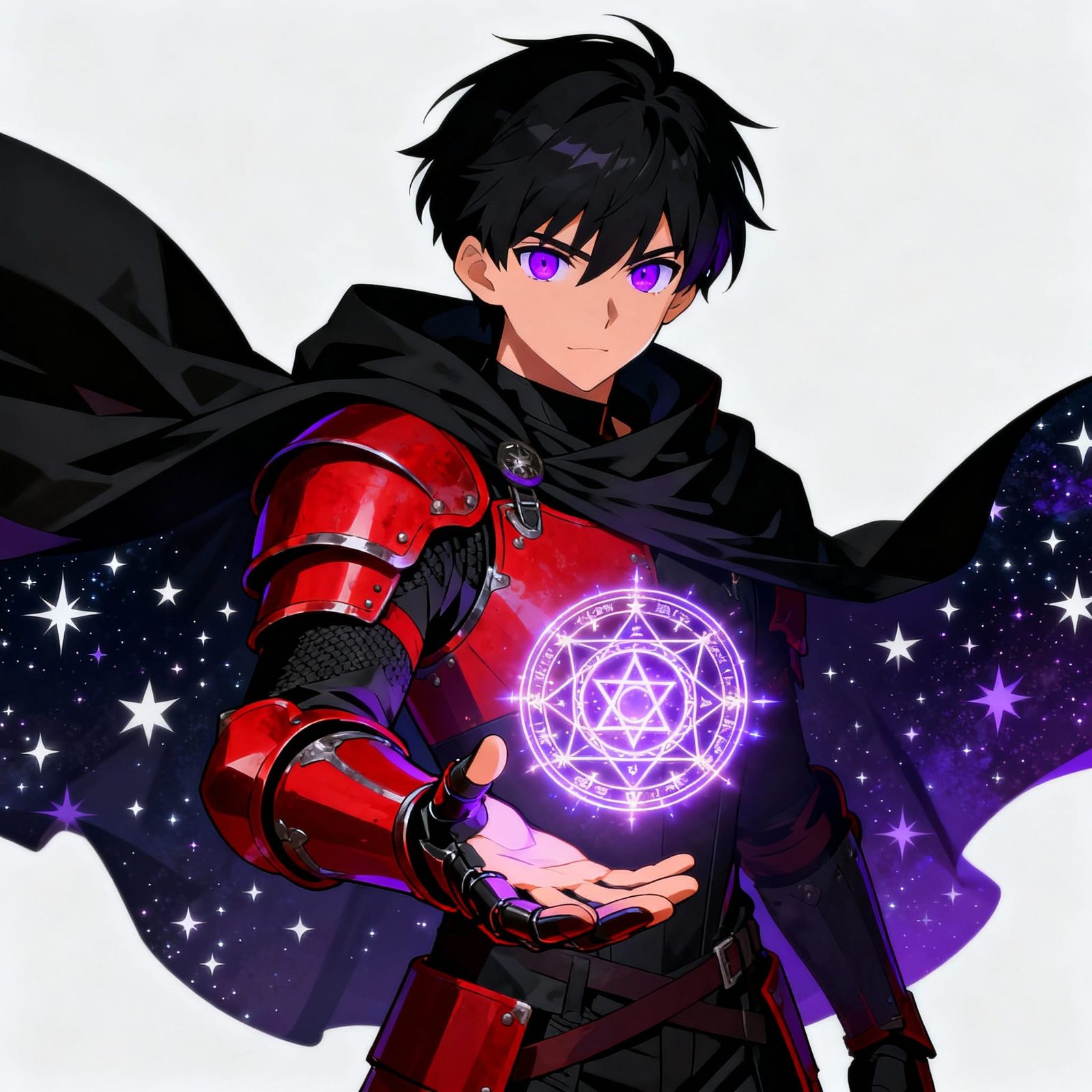 Anime Warrior With Violet Eyes and Starry Cloak