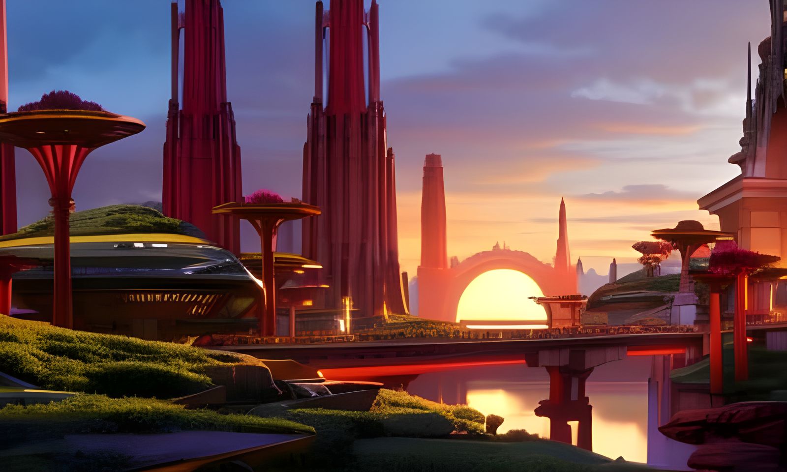 Retrofuturistic Roman Landscape at Sunrise