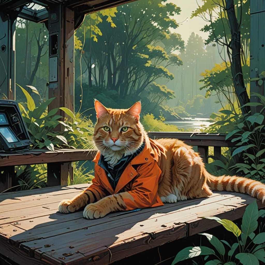 Serene Feline Basks in Warm Summer Light